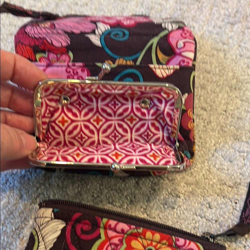 Vera Bradley $$ Pink/Red/Brown Wallet, coin purse, and curling iron cover. EUC - Picture 3 of 14